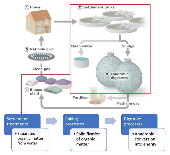 Wastewater treatment process optimization: systems diagram with model scope in red