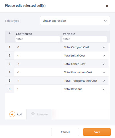 Setting up the coefficients for each variable in anyLogistix software