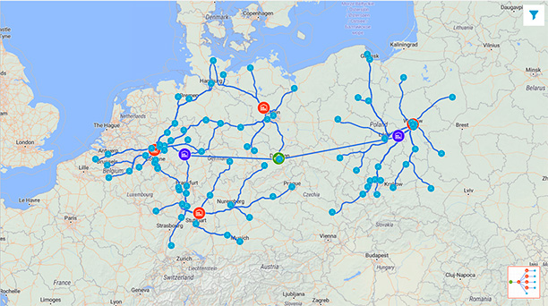 GIS maps in anyLogistix software with supply chain networks on them
